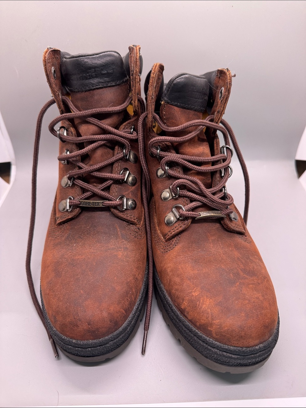 Timberland Rust Brown Leather Hiking Ankle Boots with Black Collar